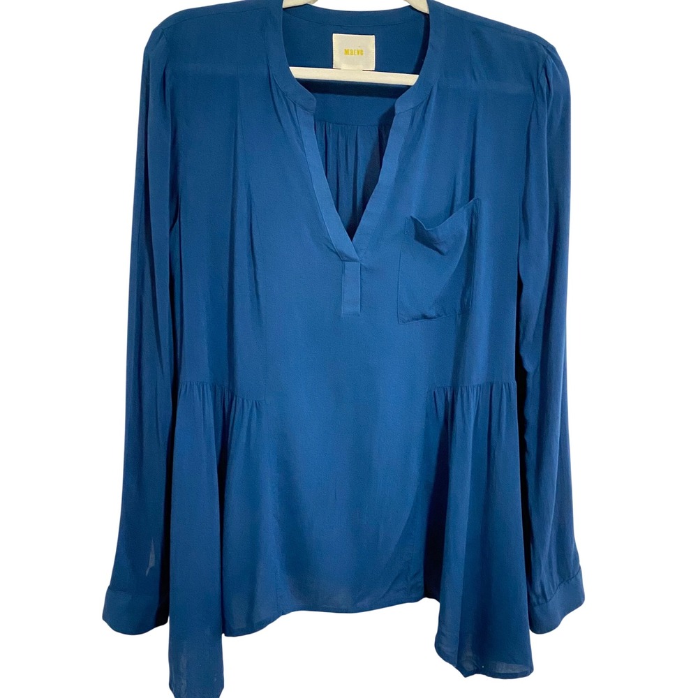 Maeve Blouse Women 8 Teal Excellent Rayon V-Neck Long Sleeve Pleated Back - Picture 2 of 7